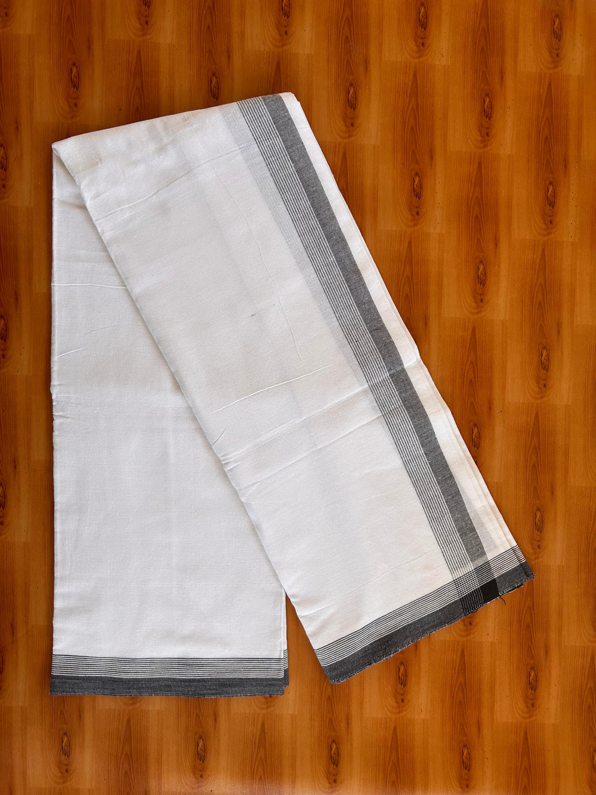 Kaitharikada - Single Kaily / Lungi - Mixed Cotton - (2/40s) twisted - 1.75 inch Ash Black shaded Striped kara with White colour body (2 meter / 4 muzham) - 9 KK8091 SAT