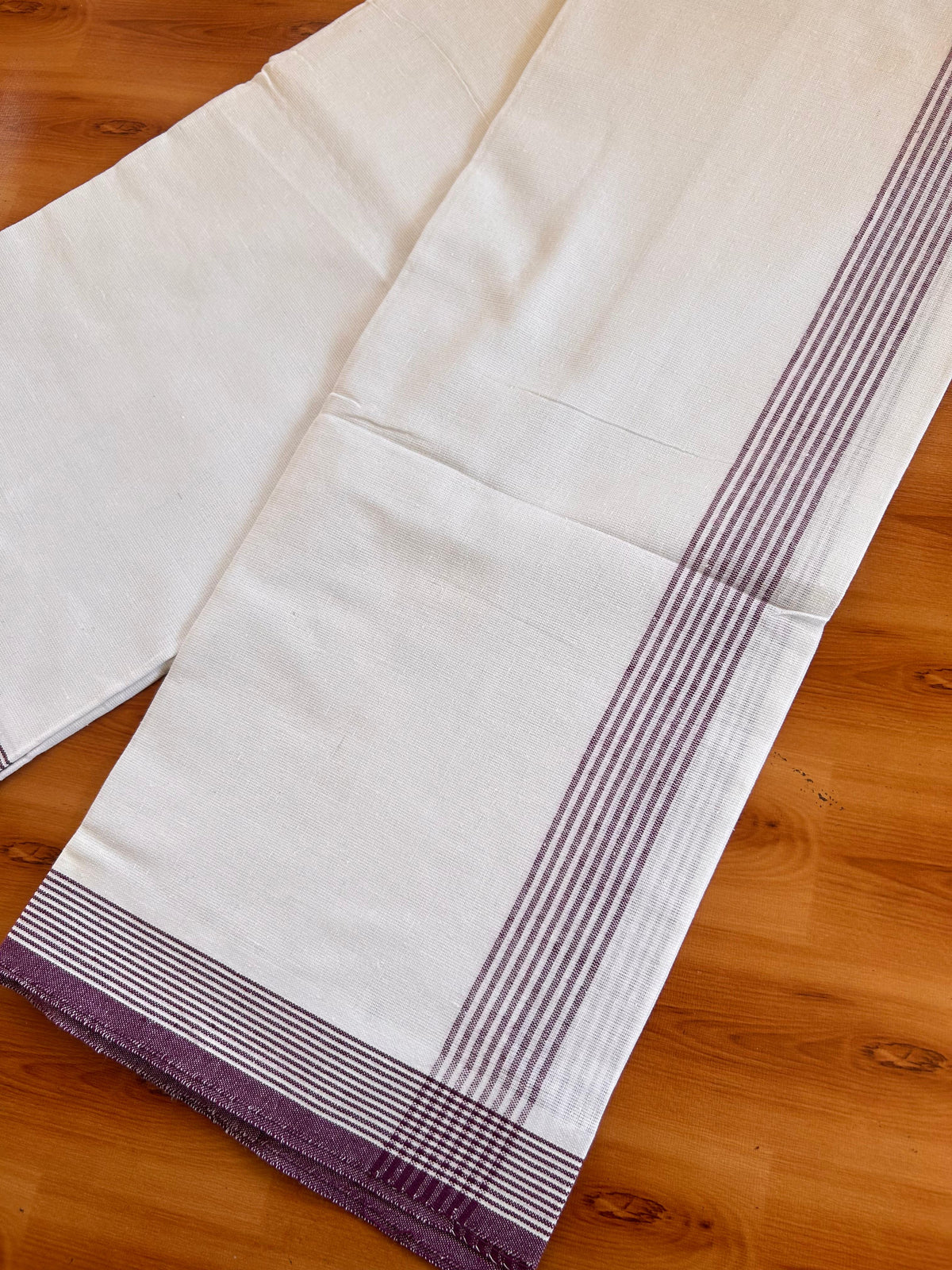 Kaitharikada - Single Kaily / Lungi - Mixed Cotton - (2/40s) twisted - 1.5 inch Purple shaded Striped kara with White colour body (2 meter / 4 muzham) - 12 KK8091 SAT
