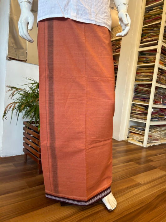 31% Discount!!! Kaitharikada Pure Cotton - Single Kaily / Lungi - 1.75 inch Dark Maroon Kuppadam kara with Kavi colour body - 19KK464AST