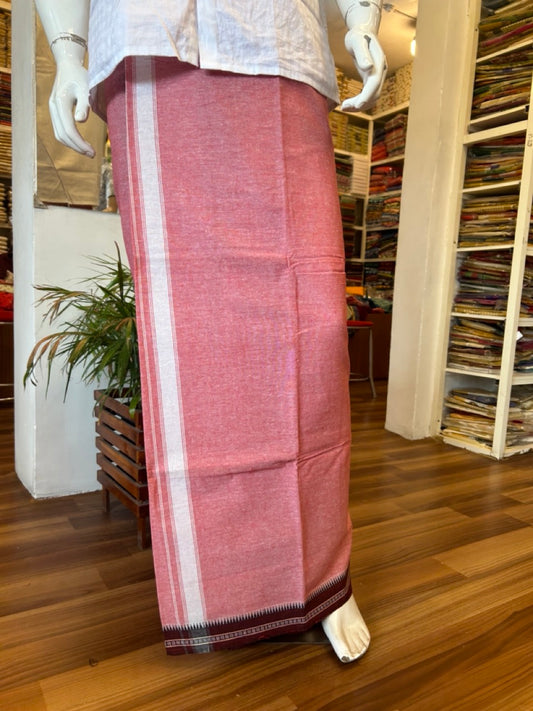 Kaitharikada 90% cotton 5 % Polyster - Single Kaily / Lungi - 2 inch White kara with Dusty Pink colour body-4KK422KAI