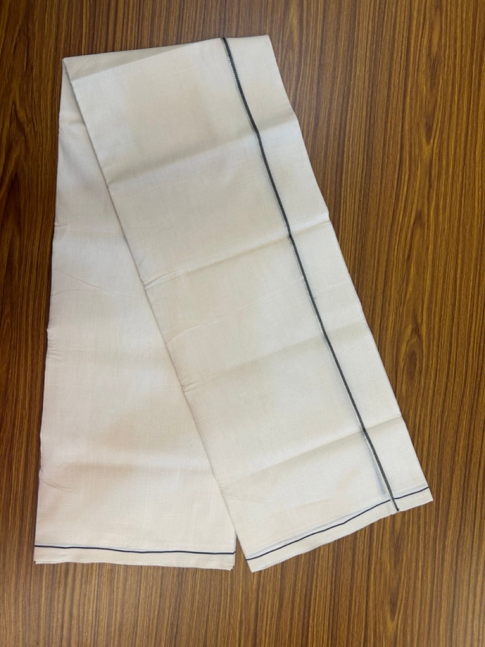 25% DISCOUNT! KaithariKada BALARAMAPURAM HANDLOOM UNAKKUPAAV - 100% PURE Cotton Off white (Unbleached) Double Mundu/Dhoti - 0.25 inch Silver Kasavu & Muthukkuri Black Kara (8.5 Muzham) - 4KK5272 YAR