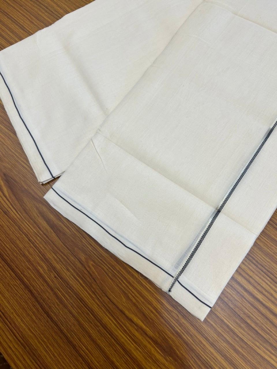 25% DISCOUNT! KaithariKada BALARAMAPURAM HANDLOOM UNAKKUPAAV - 100% PURE Cotton Off white (Unbleached) Double Mundu/Dhoti - 0.25 inch Silver Kasavu & Muthukkuri Black Kara (8.5 Muzham) - 4KK5272 YAR