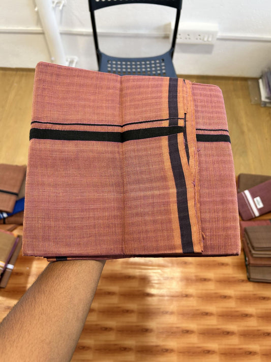 Kerala Handloom Single Kaily/Lungi - KaithariKada 100% Pure Cotton - 40s - 0.5 cm Black Kara With Onion Pink & Kavi colour Body - (2 meter / 4 muzham) - 5 KK8065 ELA