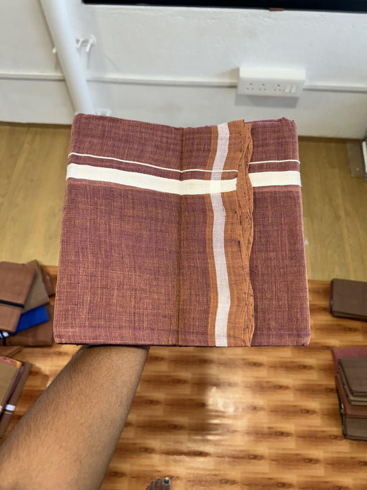 Kerala Handloom Single Kaily/Lungi - KaithariKada 100% Pure Cotton - 40s - 0.5 cm White Kara With Purple & Kavi colour Body - (2 meter / 4 muzham) - 6 KK8065 ELA