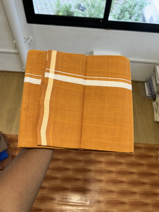 Kerala Handloom Single Kaily/Lungi - KaithariKada 100% Pure Cotton - 40s - 0.5 cm White Stripes Kara With Light Orange colour Body - (2 meter / 4 muzham) - 1 KK8065 ELA
