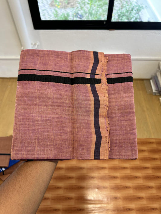 Kerala Handloom Single Kaily/Lungi - KaithariKada 100% Pure Cotton - 40s - 0.5 cm Black Kara With Purple & Kavi colour Body - (2 meter / 4 muzham) - 7 KK8065 ELA