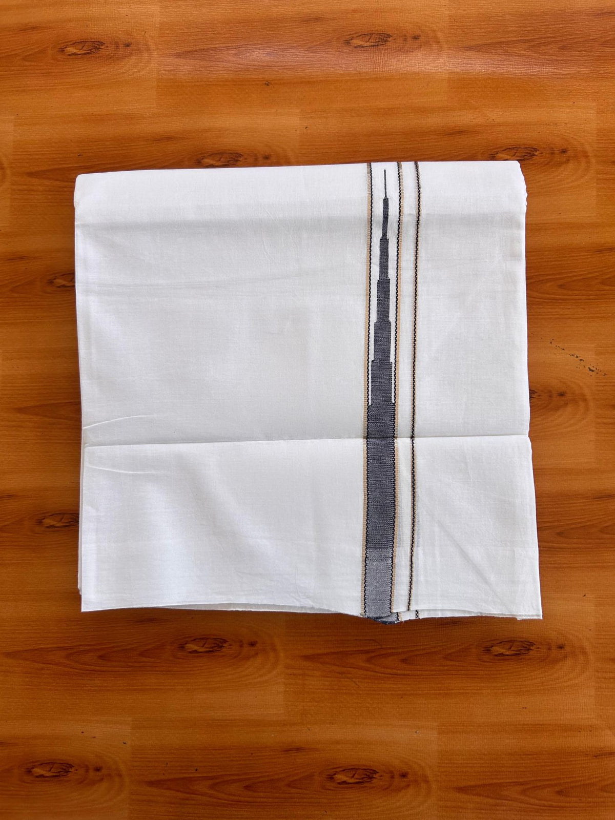Pure white Double Mundu/Dhoti - 23% Discount! KaithariKada 100% Cotton - 100X80 - 0.75 inch Silver Kasav Navy Blue One Side Chutty Kara - 3.90 mtr (8.5 muzham) - 1 KK5528 VAS