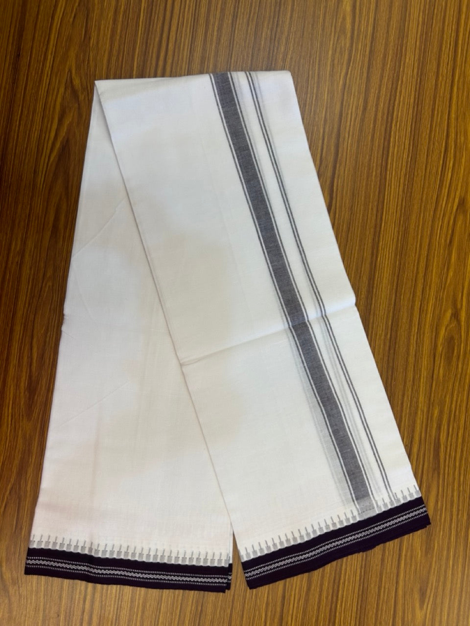 Premium Kathar Type Mercerised Pure Cotton Single Mund Kaitharikada Special - Kaily / Lungi -  1 inch Light Purple Striped kara White Body Kuppadam Border (2 meter / 4 muzham) - 2 KK8034 MUT