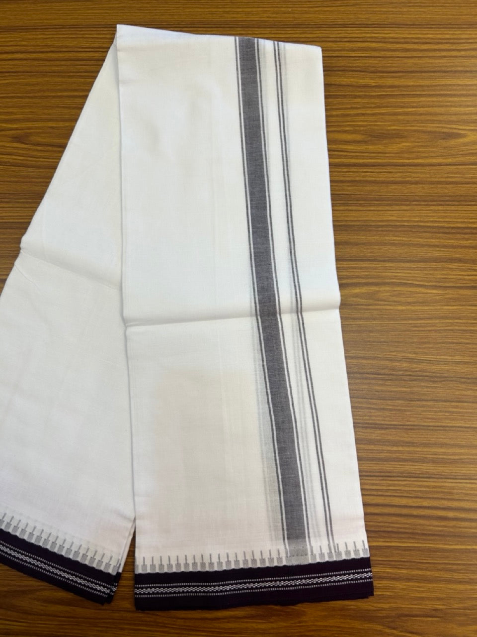 Premium Kathar Type Mercerised Pure Cotton Single Mund Kaitharikada Special - Kaily / Lungi -  1 inch Light Purple Striped kara White Body Kuppadam Border (2 meter / 4 muzham) - 2 KK8034 MUT
