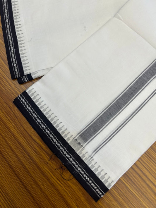 Premium Kathar Type Mercerised Pure Cotton Single Mundu Kaitharikada Special - Kaily / Lungi - 60s - 1 inch Black Striped kara White Body Kuppadam Border (2 meter / 4 muzham) - 10 KK5316 MR