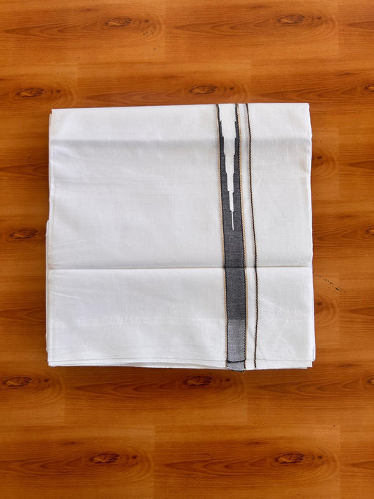 Pure white Double Mundu/Dhoti - 23% Discount! KaithariKada 100% Cotton - 100X80 - 0.75 inch Silver Kasav Navy Blue One Side Chutty Kara - 3.90 mtr (8.5 muzham) - 5 KK5528 VAS