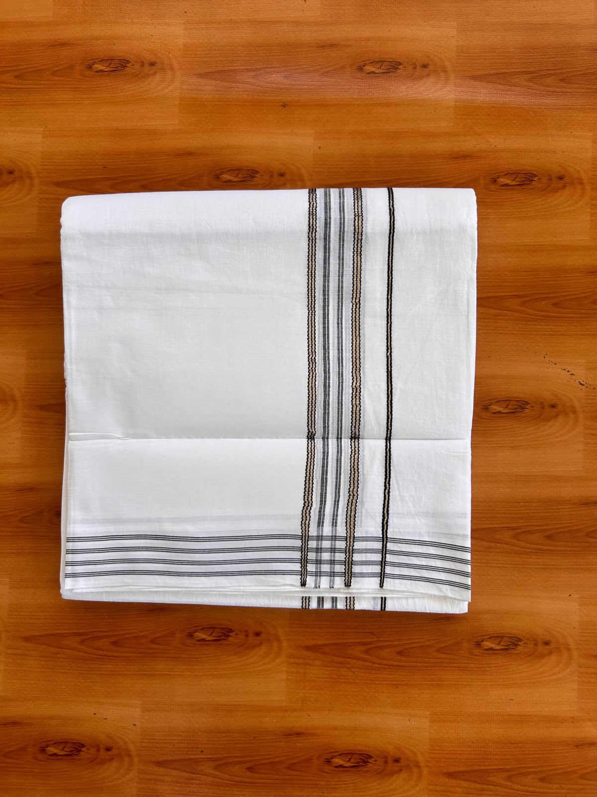 Double Pure White Mundu/ Dhoti - 20% Discount ! Kaitharikada Balaramapuram 100% Cotton 100x80 - 1.25 inch Silver Kasav & Black Striped Kara 3.90 mtr (8 muzham) - 7 KK5528 VAS