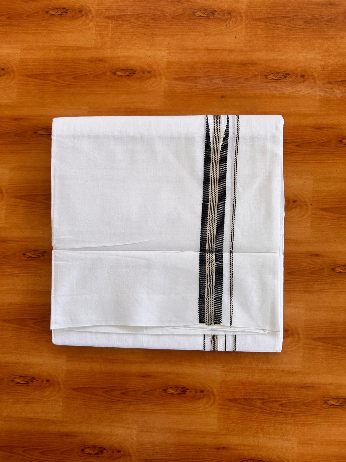 Pure white Double Mundu/Dhoti - 23% Discount! KaithariKada 100% Cotton - 100X80 - 1 inch Silver Kasav Black One Side Chutty Kara - 3.90 mtr (8.5 muzham) - 10 KK5528 VAS