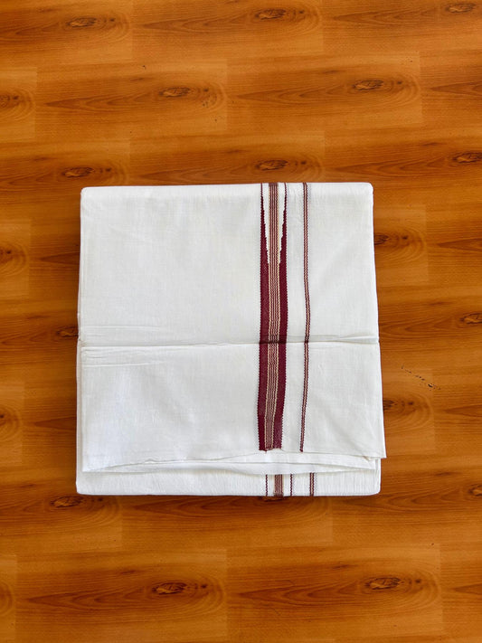 Pure white Double Mundu/Dhoti - 23% Discount! KaithariKada 100% Cotton - 100X80 - 1 inch Silver Kasav Maroon One Side Chutty Kara - 3.90 mtr (8.5 muzham) - 11 KK5528 VAS