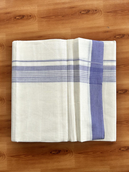 Double Off White (Unbleached) Mundu/Dhoti - 20% Discount! KaithariKada Pure Cotton - 60s - 1.5 inch Lavender Shaded Striped Kara 4 mtr (8.5 Muzham) - 64 KK5460 PMC