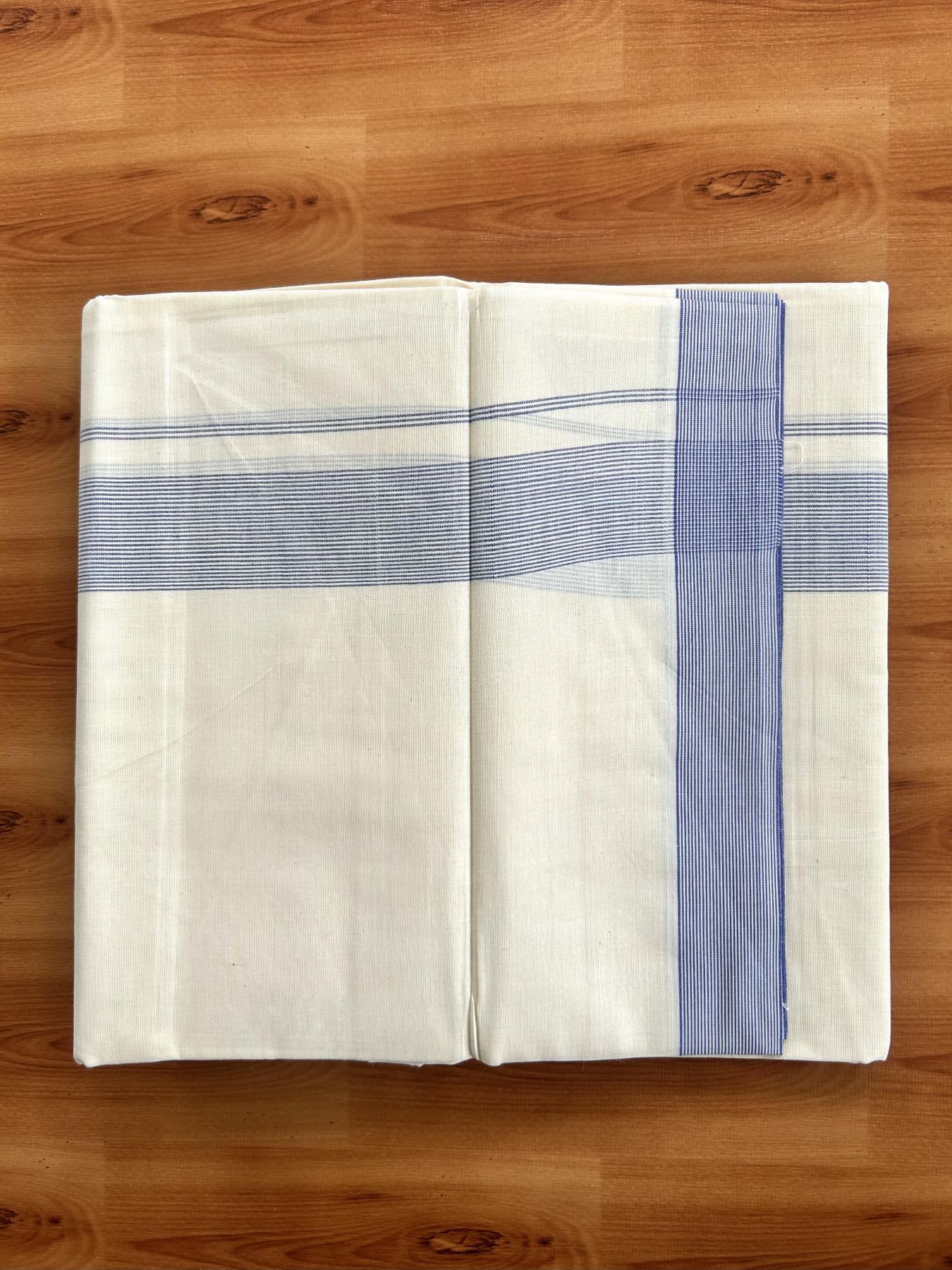 Double Off White (Unbleached) Mundu/Dhoti - 20% Discount! KaithariKada Pure Cotton - 100x80 - 1.5 inch Lavender Blue Shaded Striped Kara 4 mtr (8.5 Muzham) - 63 KK5460 PMC