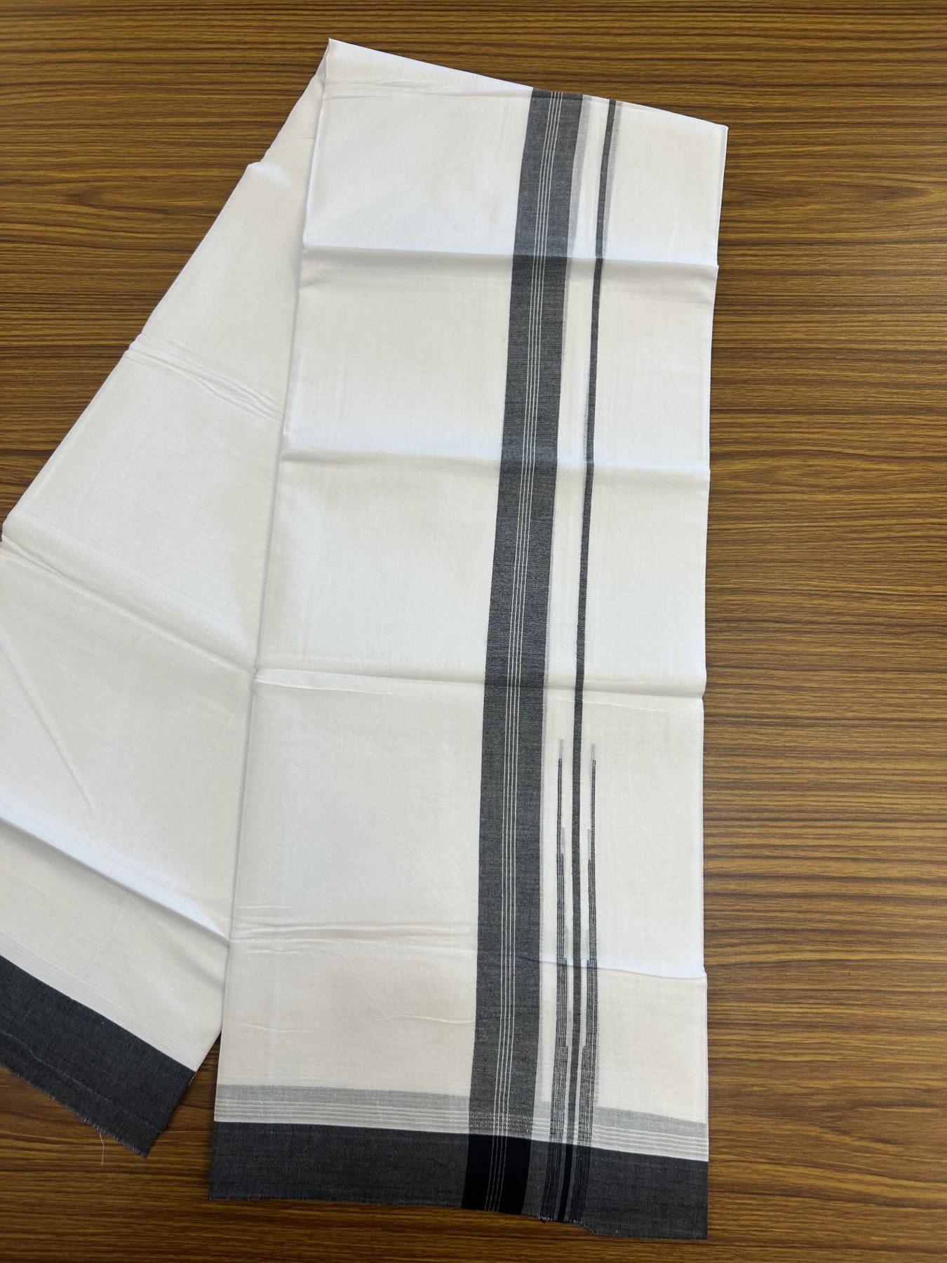 20% Discount! KaithariKada Balaramapuram 100% Cotton Double Pure white Mundu/Dhoti- 100x80 - 1.25 inch Black shaded White striped chutty kara - 3.75 mtr ( 8 muzham) - 18 KK5315 VAS