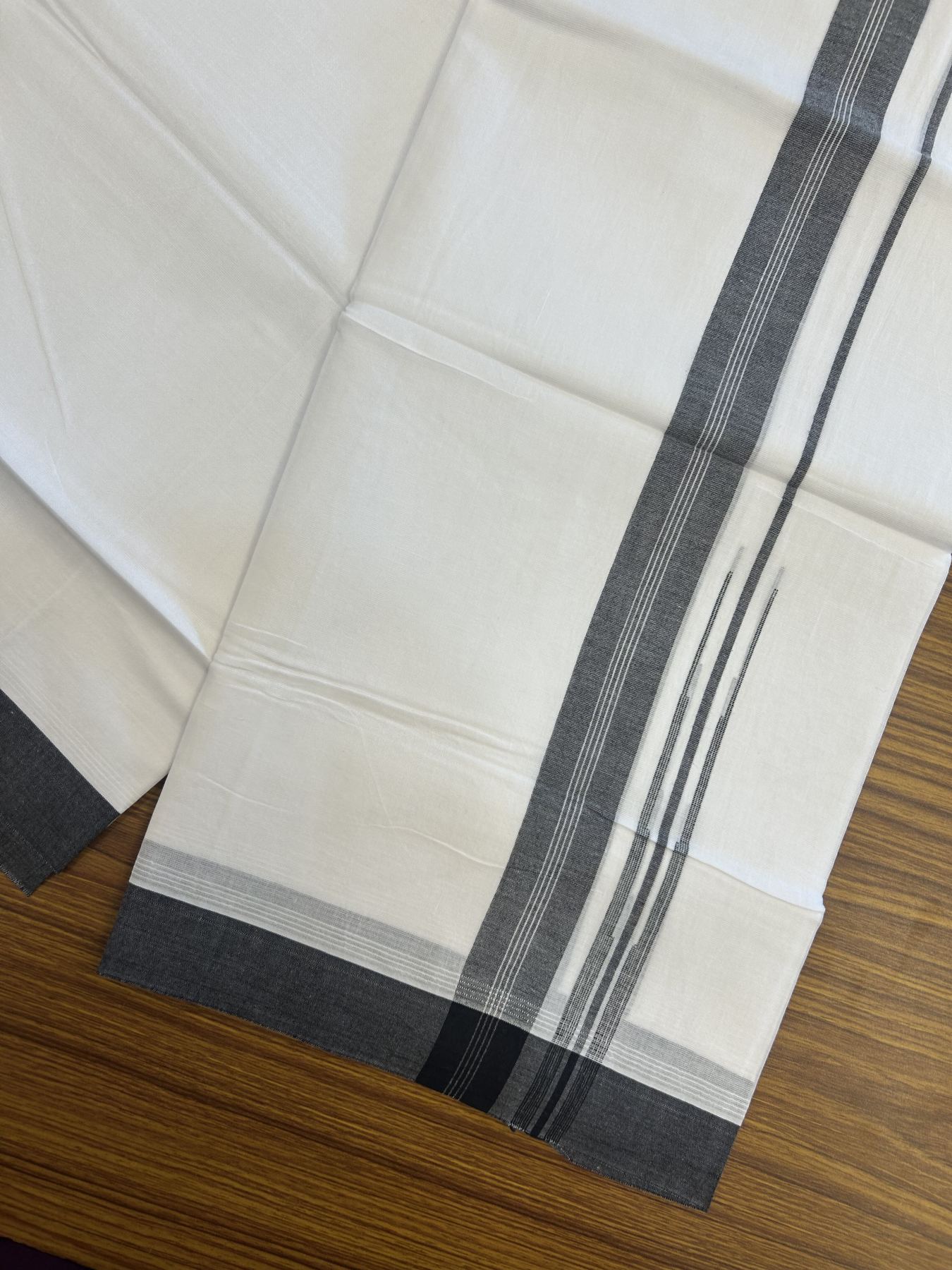 20% Discount! KaithariKada Balaramapuram 100% Cotton Double Pure white Mundu/Dhoti- 100x80 - 1.25 inch Black shaded White striped chutty kara - 3.75 mtr ( 8 muzham) - 18 KK5315 VAS