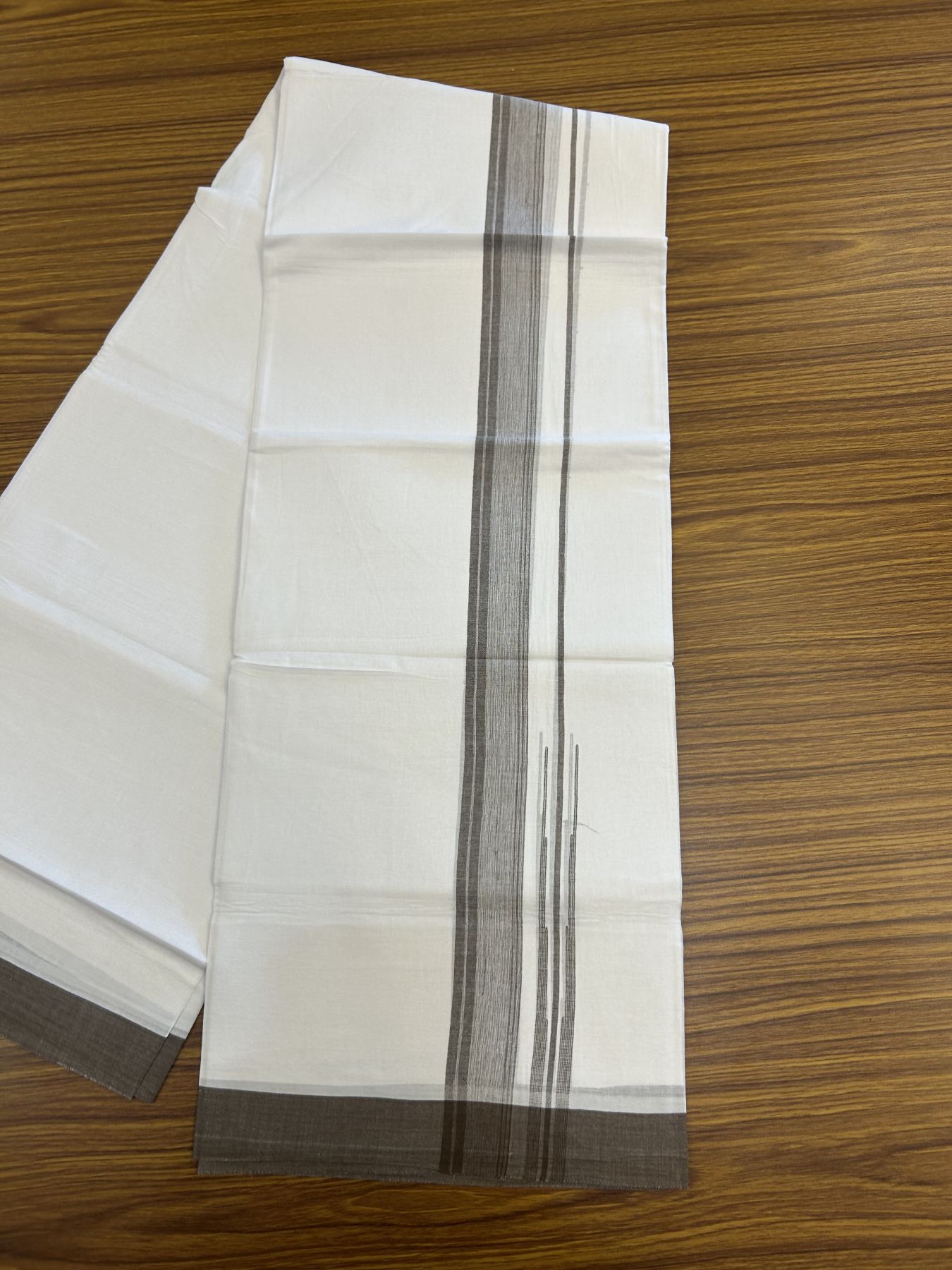 20% Discount! KaithariKada Balaramapuram 100% Cotton Double Pure white Mundu/Dhoti- 100x80 - 1.5 inch Brown shaded striped chutty kara - 3.75 mtr ( 8 muzham) - 23 KK5315 VAS