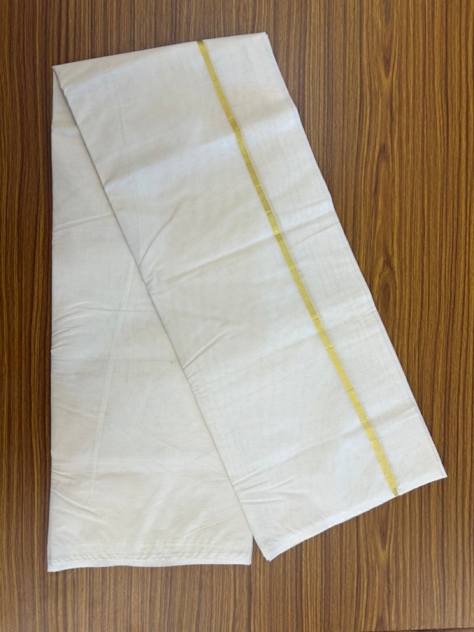 20% Discount KaithariKada Balaramapuram 100% Cotton Double Off white - (Unbleached) - Mundu/Dhoti - 100x100 - 0.25 inch Gold Kasav Kara - 4 KK5257 ASH