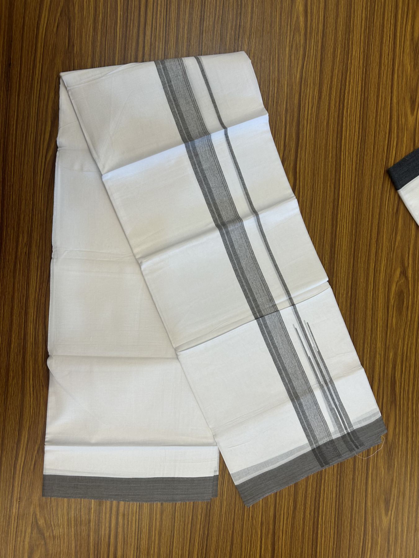 20% Discount! KaithariKada Balaramapuram 100% Cotton Double Pure white Mundu/Dhoti- 100x80 - 1.5 inch Greyish Brown shaded striped chutty kara - 3.75 mtr ( 8 muzham) - 22 KK5315 VAS