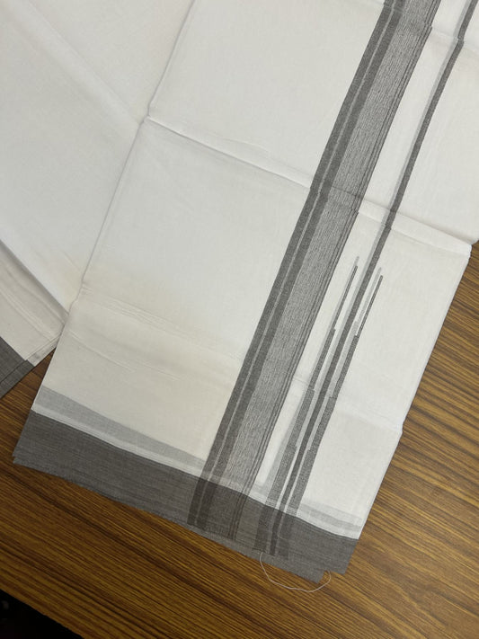 20% Discount! KaithariKada Balaramapuram 100% Cotton Double Pure white Mundu/Dhoti- 100x80 - 1.5 inch Greyish Brown shaded striped chutty kara - 3.75 mtr ( 8 muzham) - 22 KK5315 VAS