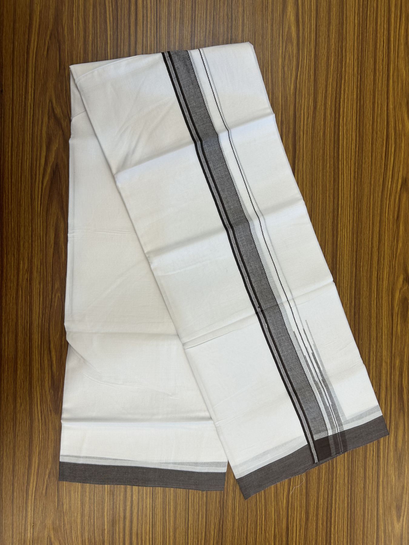 20% Discount! KaithariKada Balaramapuram 100% Cotton Double Pure white Mundu/Dhoti- 100x80 - 1.25 inch Brown shaded striped chutty kara - 3.75 mtr ( 8 muzham) - 25 KK5315 VAS