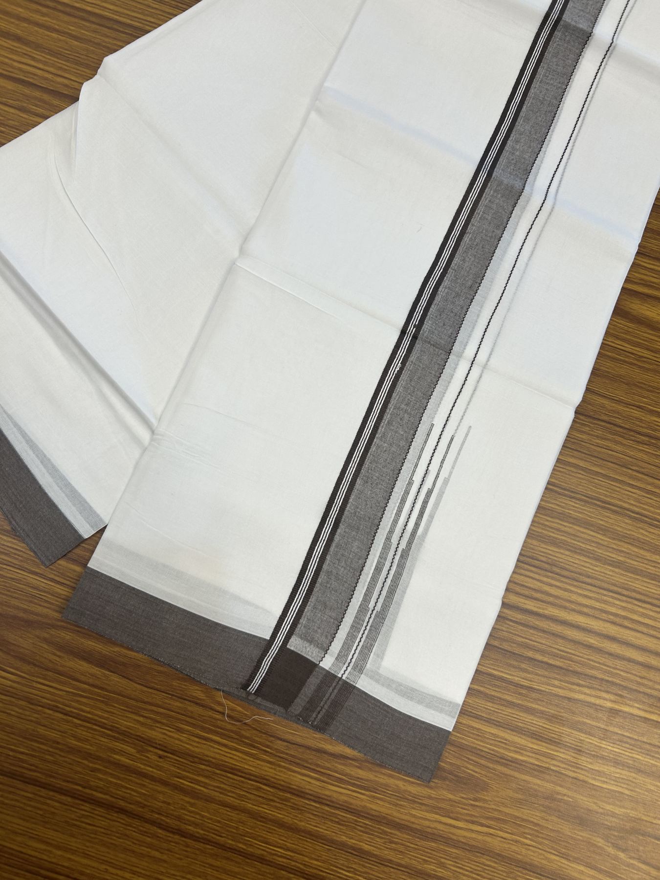 20% Discount! KaithariKada Balaramapuram 100% Cotton Double Pure white Mundu/Dhoti- 100x80 - 1.25 inch Brown shaded striped chutty kara - 3.75 mtr ( 8 muzham) - 25 KK5315 VAS