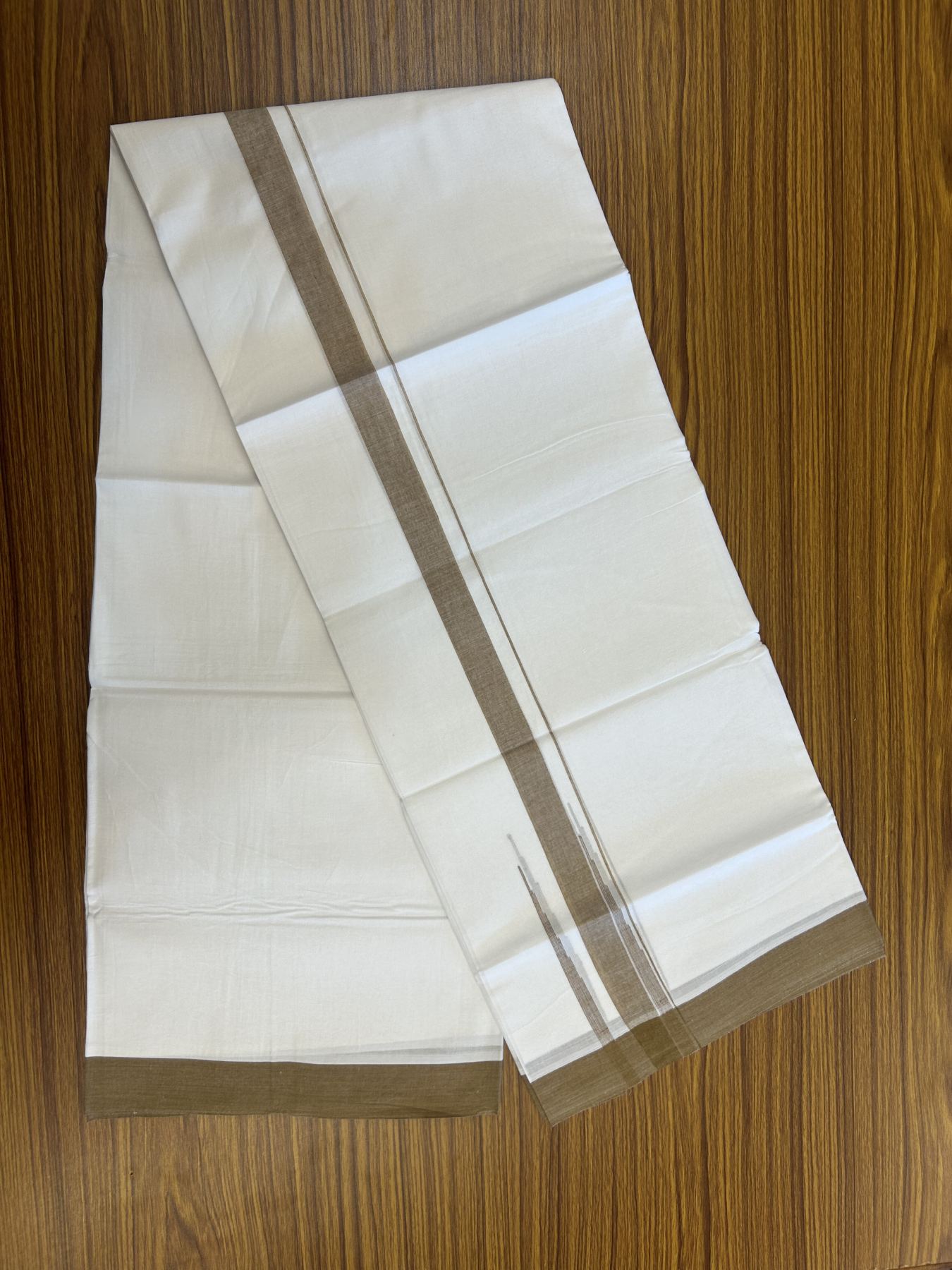 20% Discount! KaithariKada Balaramapuram 100% Cotton Double Pure white Mundu/Dhoti- 100x80 - 1.75 inch Brown shaded striped chutty kara - 3.80 mtr ( 8 muzham) - 31 KK5315 VAS