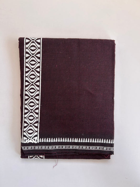 Single Kaily / Lungi - Kaitharikada - Mixed Cotton - 2/40s twisted - 2 inch White Printed Design Kuppadam Kara Wine Purple & Black Colour Body (2 meter / 4 muzham) - 38 KK8090 SAT