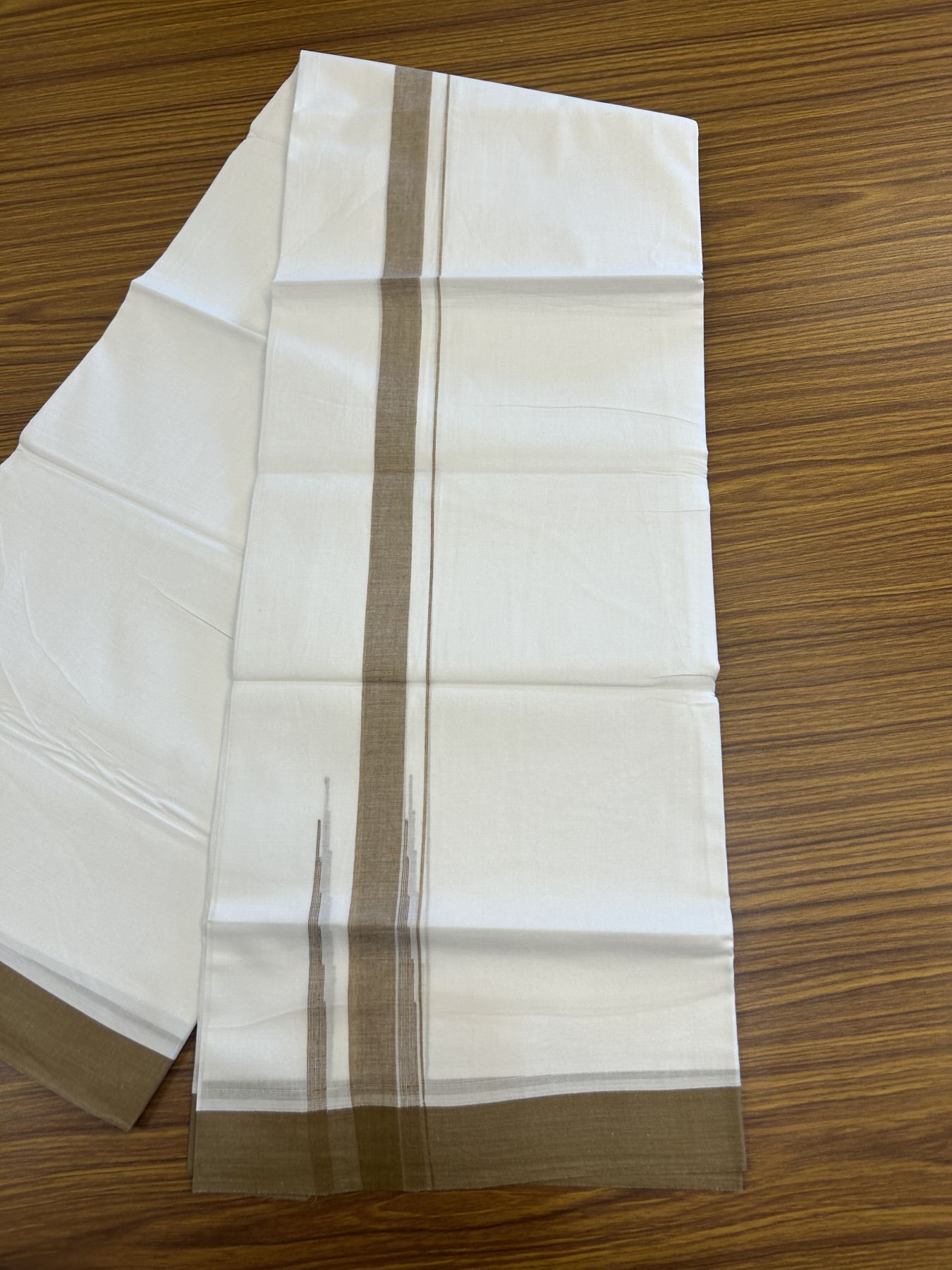 20% Discount! KaithariKada Balaramapuram 100% Cotton Double Pure white Mundu/Dhoti- 100x80 - 1.75 inch Brown shaded striped chutty kara - 3.80 mtr ( 8 muzham) - 31 KK5315 VAS
