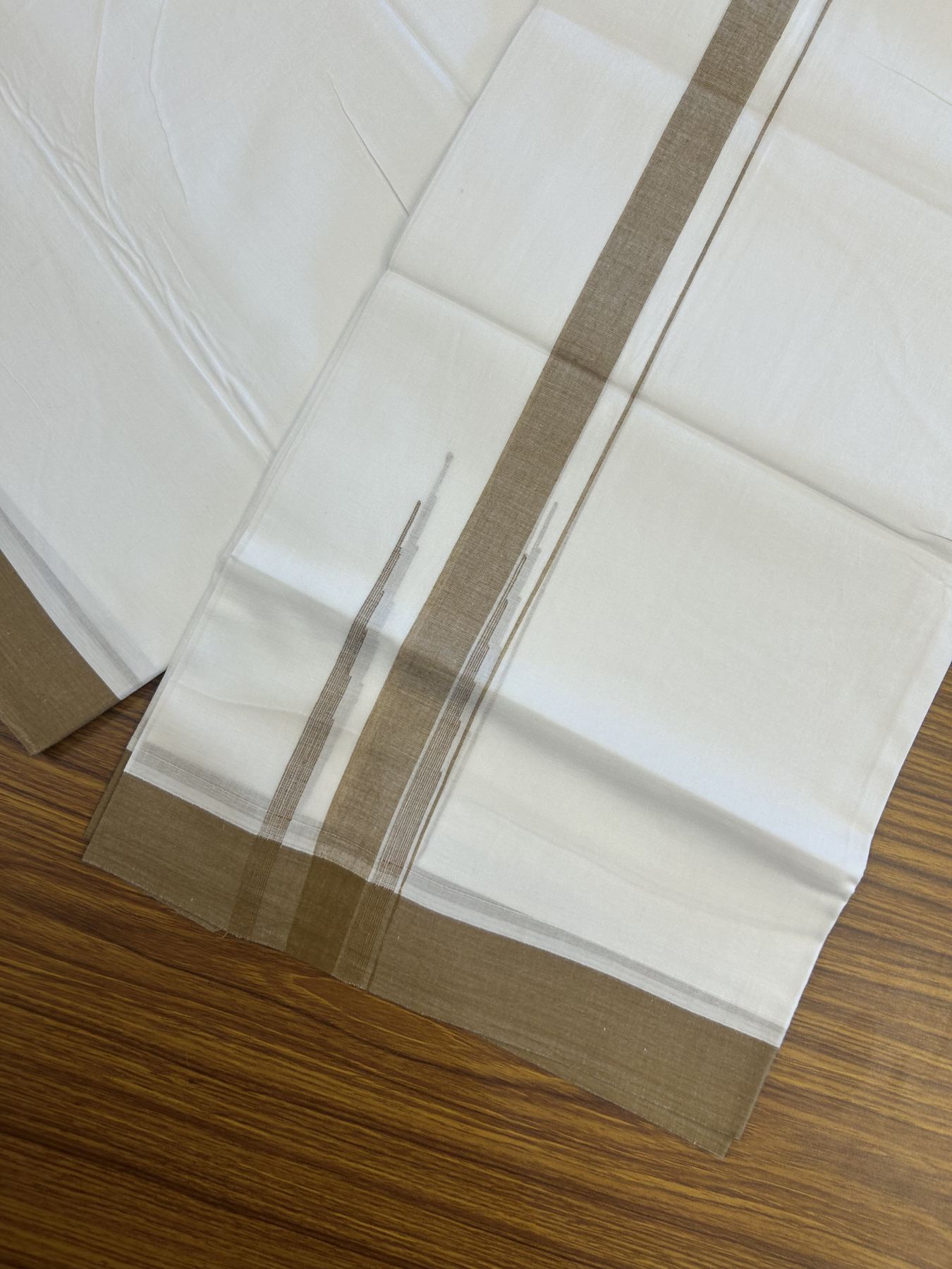 20% Discount! KaithariKada Balaramapuram 100% Cotton Double Pure white Mundu/Dhoti- 100x80 - 1.75 inch Brown shaded striped chutty kara - 3.80 mtr ( 8 muzham) - 31 KK5315 VAS