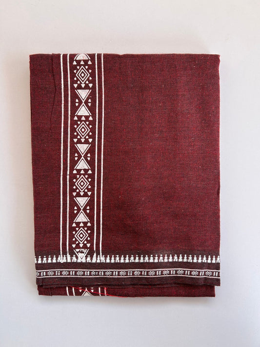 Single Kaily / Lungi - Kaitharikada - Mixed Cotton - 2/40s twisted - 2 inch White Printed Design Kuppadam Kara Maroon & Black Colour Body (2 meter / 4 muzham) - 41 KK8090 SAT