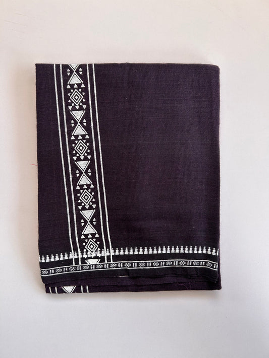 Single Kaily / Lungi - Kaitharikada - Mixed Cotton - 2/40s twisted - 2 inch White Printed Design Kuppadam Kara Grape Wine & Black Colour Body (2 meter / 4 muzham) - 42 KK8090 SAT