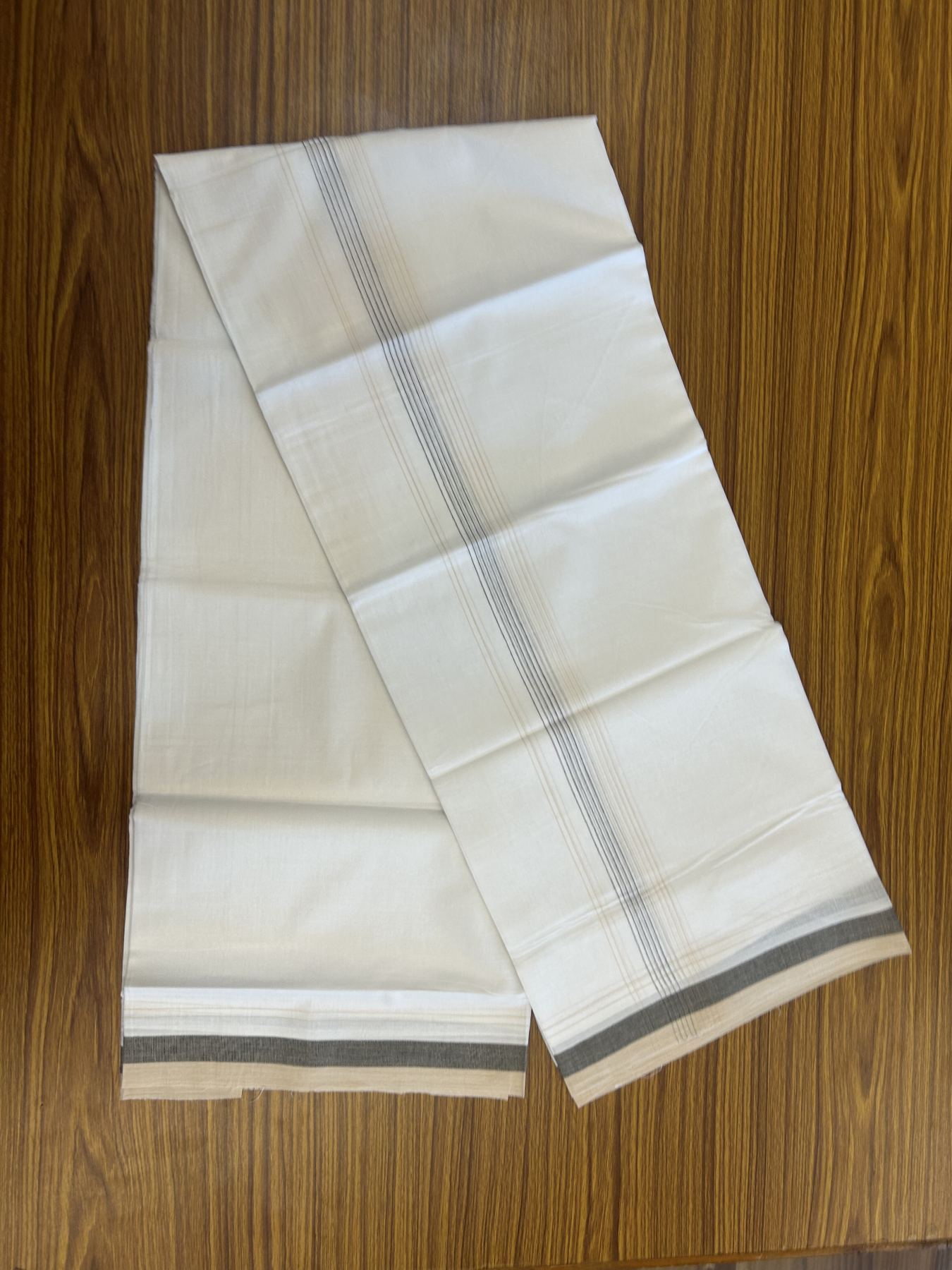 20% Discount ! Kaitharikada Balaramapuram 100% Cotton Pure White Double Mundu/Dothi - 100x80 - 1.75 inch Cream & Black Stripes Kara 4 mtr (8.5 muzham) - 52 KK5315 VAS