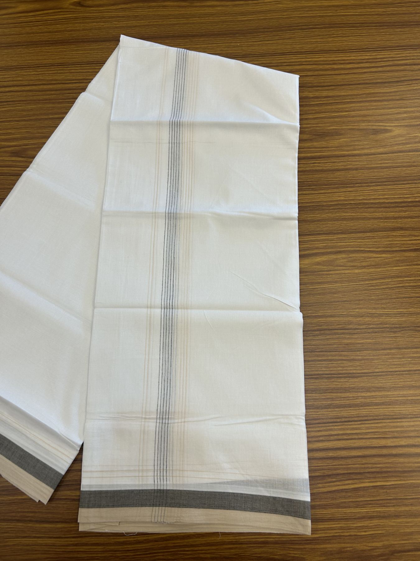 20% Discount ! Kaitharikada Balaramapuram 100% Cotton Pure White Double Mundu/Dothi - 100x80 - 1.75 inch Cream & Black Stripes Kara 4 mtr (8.5 muzham) - 52 KK5315 VAS
