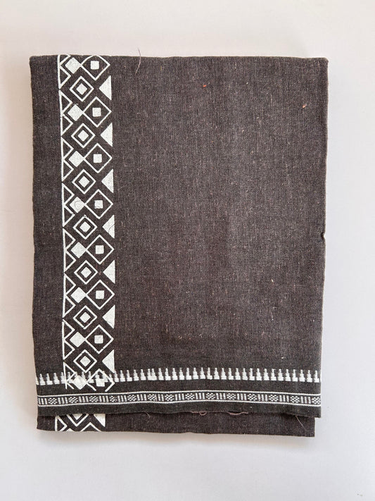 Single Kaily / Lungi - Kaitharikada - Mixed Cotton - 2/40s twisted - 2 inch White Printed Design Kuppadam Kara Purplish Brown & Black Colour Body (2 meter / 4 muzham) - 43 KK8090 SAT