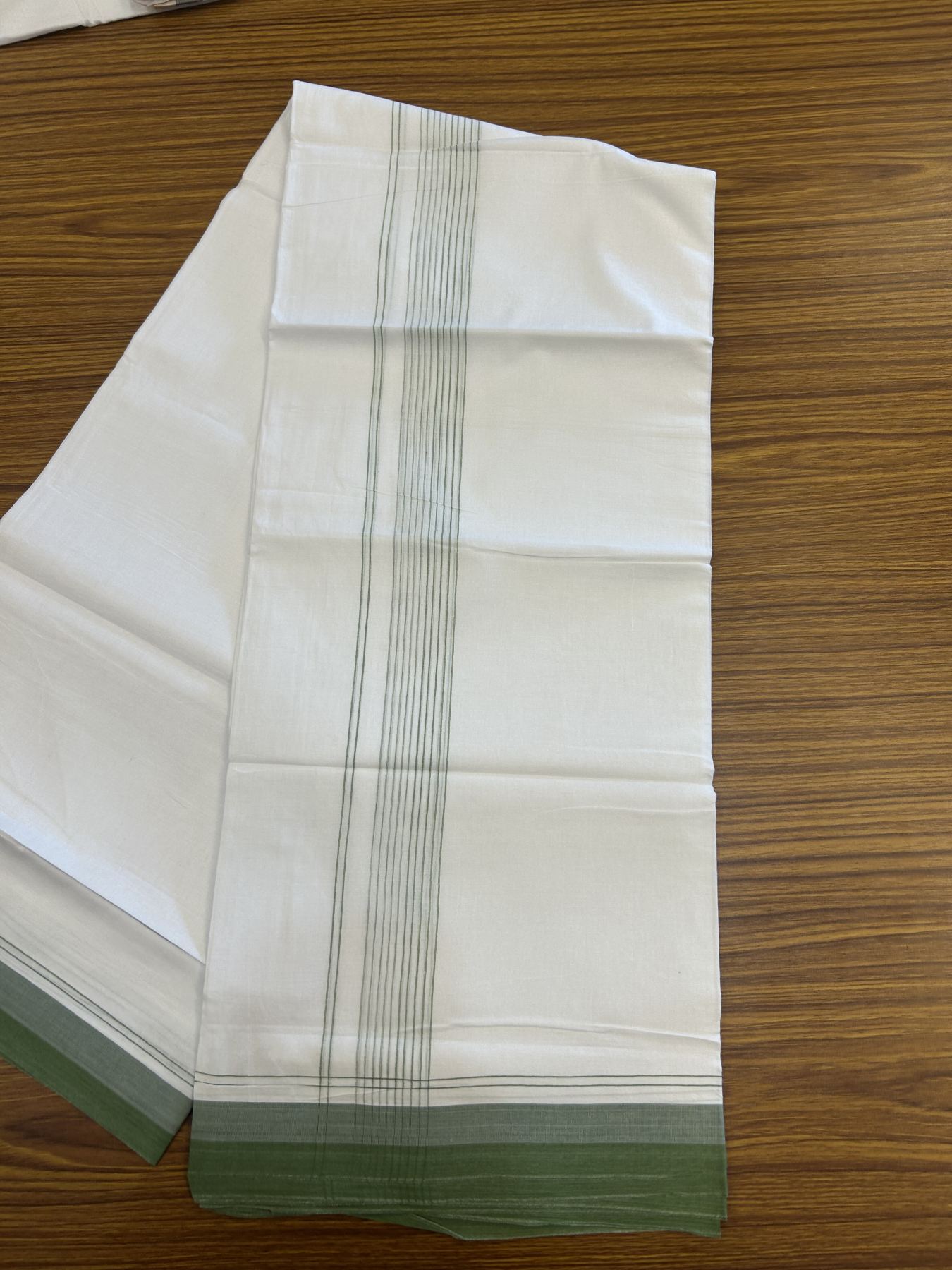 20% Discount ! Kaitharikada Balaramapuram 100% Cotton Pure White Double Mundu/Dothi - 100x80 - 1.75 inch Green & Cadet Blue Stripes Kara 4 mtr (8.5 muzham) - 48 KK5315 VAS
