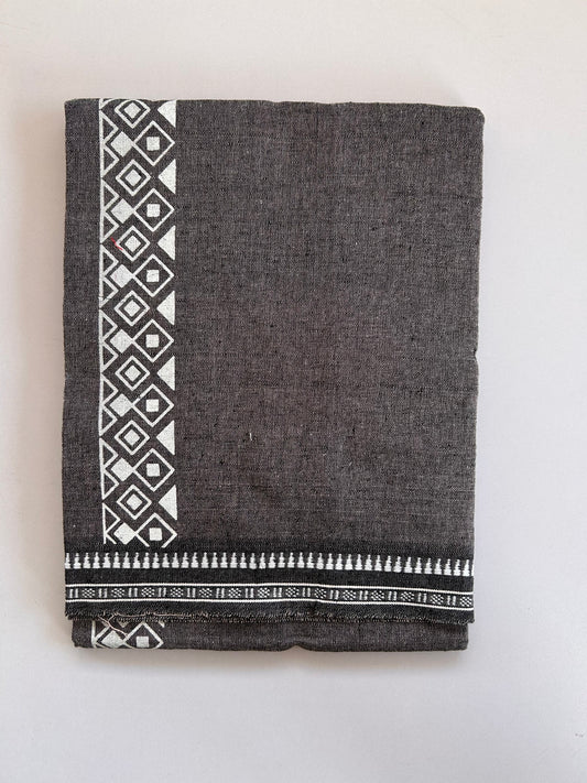 Single Kaily / Lungi - Kaitharikada - Mixed Cotton - 2/40s twisted - 2 inch White Printed Design Kuppadam Kara Light Pink & Black Colour Body (2 meter / 4 muzham) - 44 KK8090 SAT