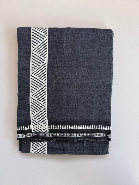 Single Kaily / Lungi - Kaitharikada - Mixed Cotton - 2/40s twisted - 2 inch White Printed Design Kuppadam Kara Light Blue & Black Colour Body (2 meter / 4 muzham) - 49 KK8089 SAT