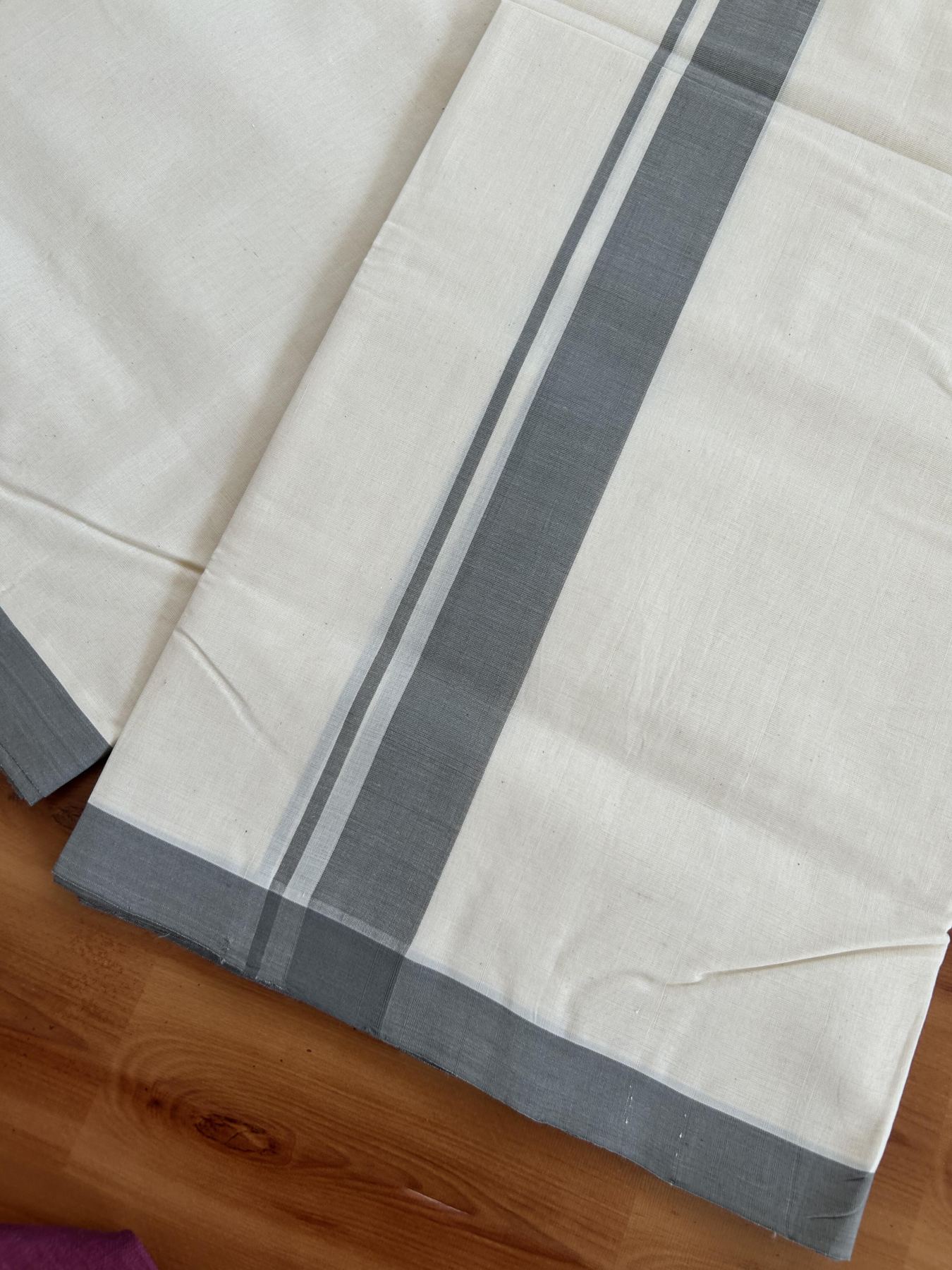 25% Discount! KaithariKada Handloom Millpaav - Kerala Handloom - Cotton Double Mundu/Dhoti Off white (Unbleached) - 80x90 - 1.5 inch Ash Mulloth Kara 4.50 meter (10 Muzham) - 105 KK5383 RAM