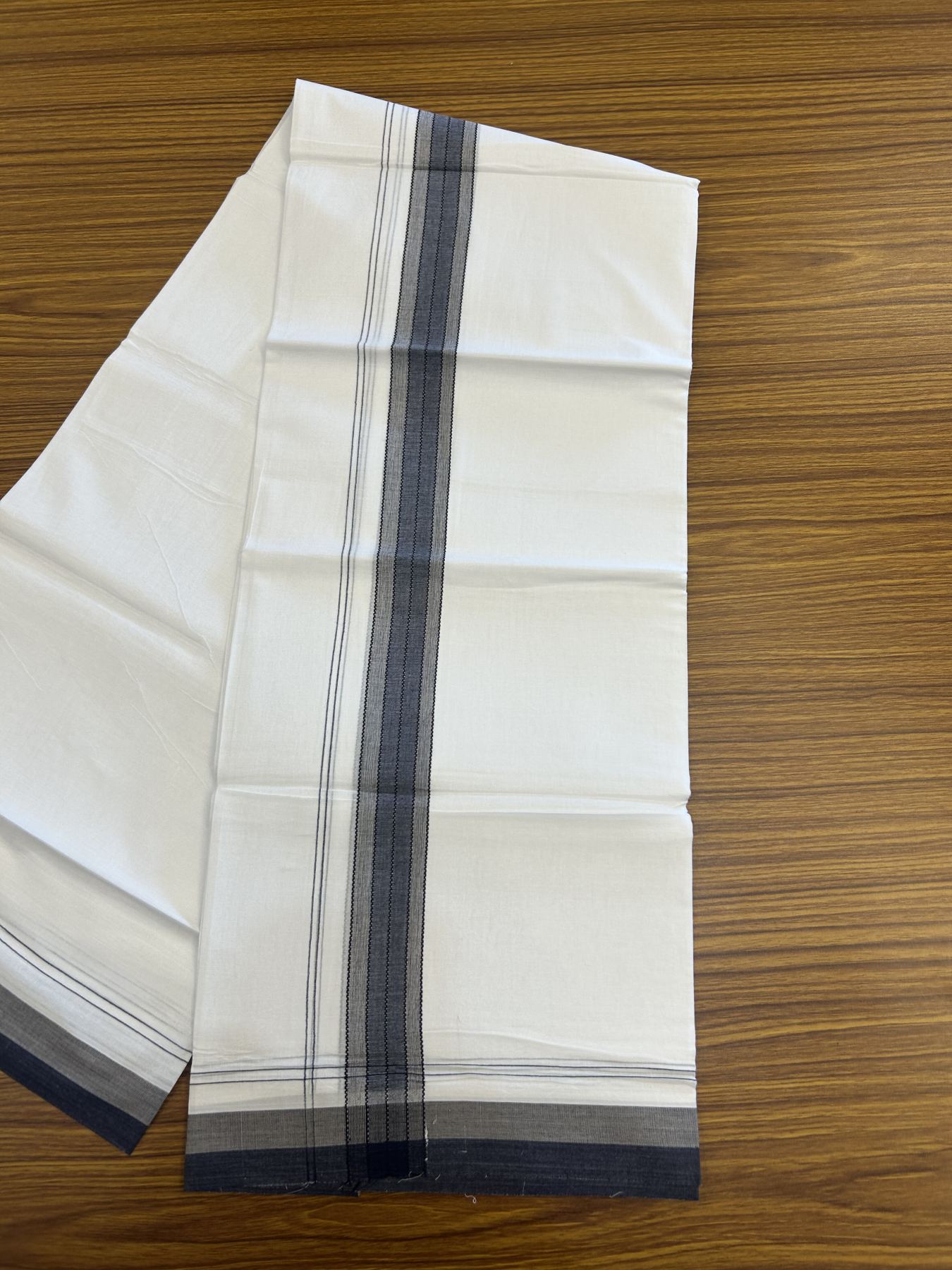 20% Discount! KaithariKada Balaramapuram 100% Cotton Double Pure white Mundu/Dhoti- 100x80 - 1.25 inch Navy Blue shaded kara - 3.75 mtr ( 8 muzham) - 60 KK5315 VAS