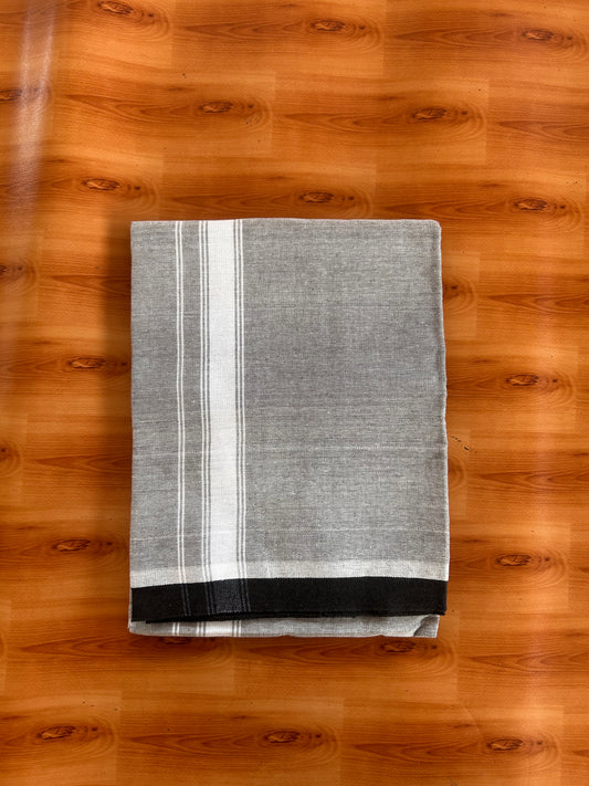 Kaitharikada - Single Kaily / Lungi - Mixed Cotton - (2/40s) twisted - 1.25 inch white Striped kara with Ash Green & White Shaded colour body (2 meter / 4 muzham) - 14 KK8091 SAT