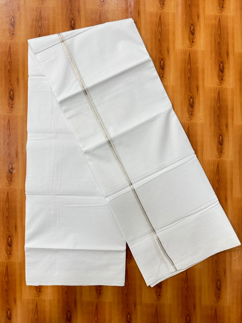 Pure white Double Mundu/Dhoti - 20% Discount! KaithariKada 100% Cotton - 100X80 - 4mm Silver Kasav Kara - 3.90 mtr (8.5 muzham) - 1 KK5484 MC