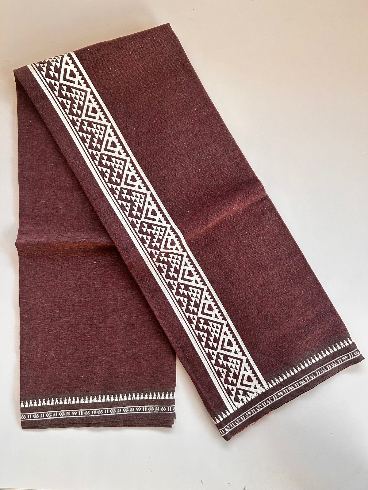 Single Kaily / Lungi - Kaitharikada - Mixed Cotton - 2/40s twisted - 2 inch White Printed Design Kuppadam Kara Maroon & Black Colour Body (2 meter / 4 muzham) - 54 KK8090 SAT
