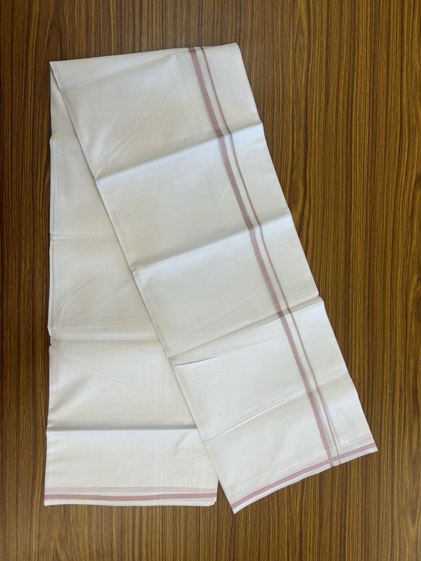 20% Discount! KaithariKada Balaramapuram 100% Cotton Double Pure white Mundu/Dhoti- 100x80 - 0.25 inch Silver Kasav Baby Pink kara - 3.75 mtr ( 8 muzham) - 5 KK5315 VAS