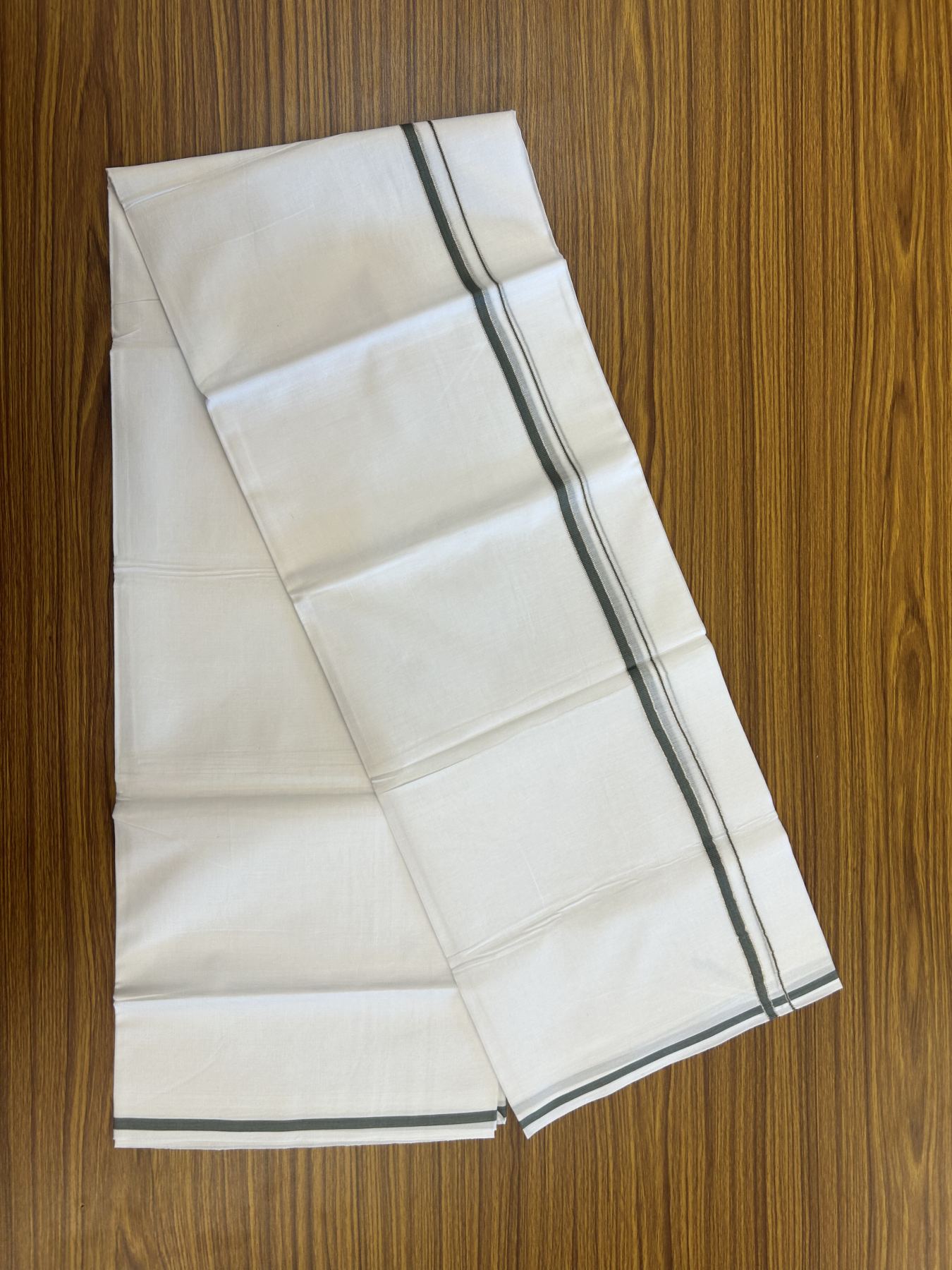 20% Discount! KaithariKada Balaramapuram 100% Cotton Double Pure white Mundu/Dhoti- 100x80 - 0.25 inch Silver Kasav Sage Grey kara - 3.75 mtr ( 8 muzham) - 15 KK5315 VAS