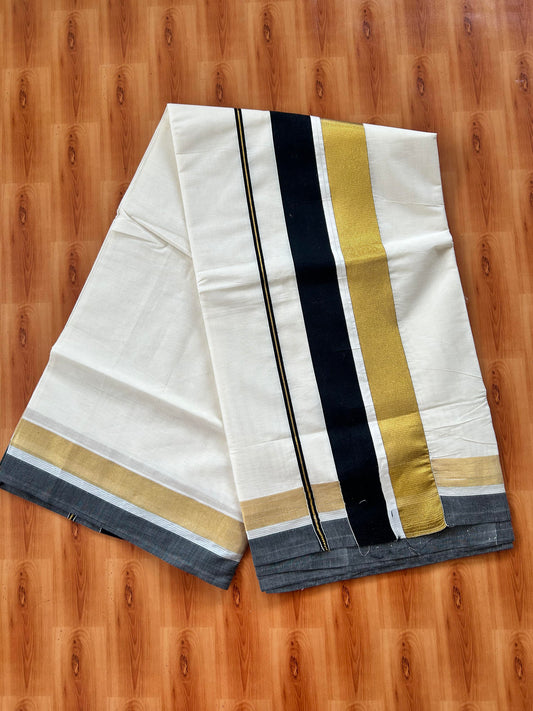 25% Discount! Kaitharikada Kerala Traditional Saree Off white- Mixed Cotton Kasavu Saree - 3.5 Inch  Pallu - Gold Kasav & Black Kara - 4 KK7000 PMC