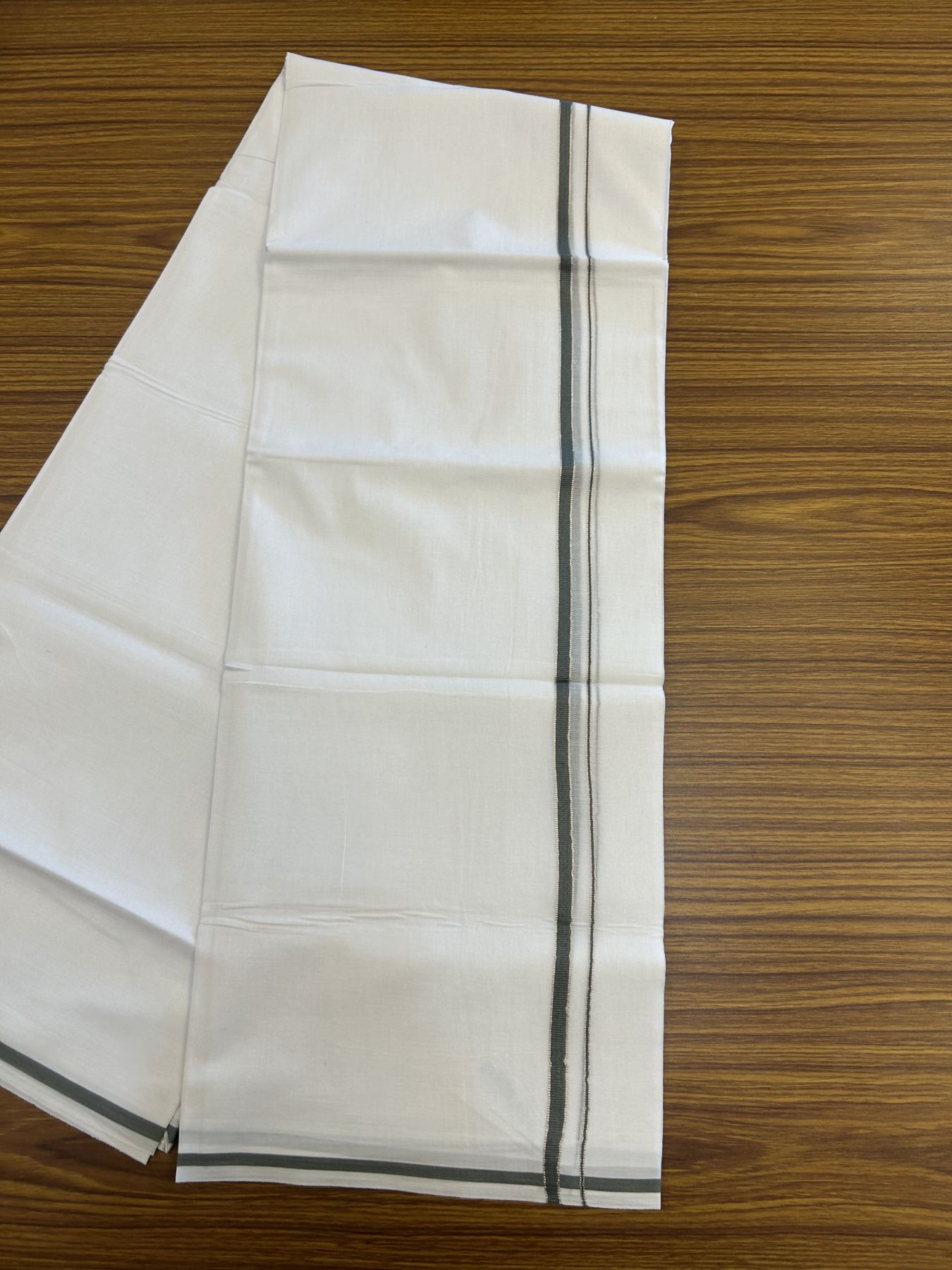 20% Discount! KaithariKada Balaramapuram 100% Cotton Double Pure white Mundu/Dhoti- 100x80 - 0.25 inch Silver Kasav Sage Grey kara - 3.75 mtr ( 8 muzham) - 15 KK5315 VAS