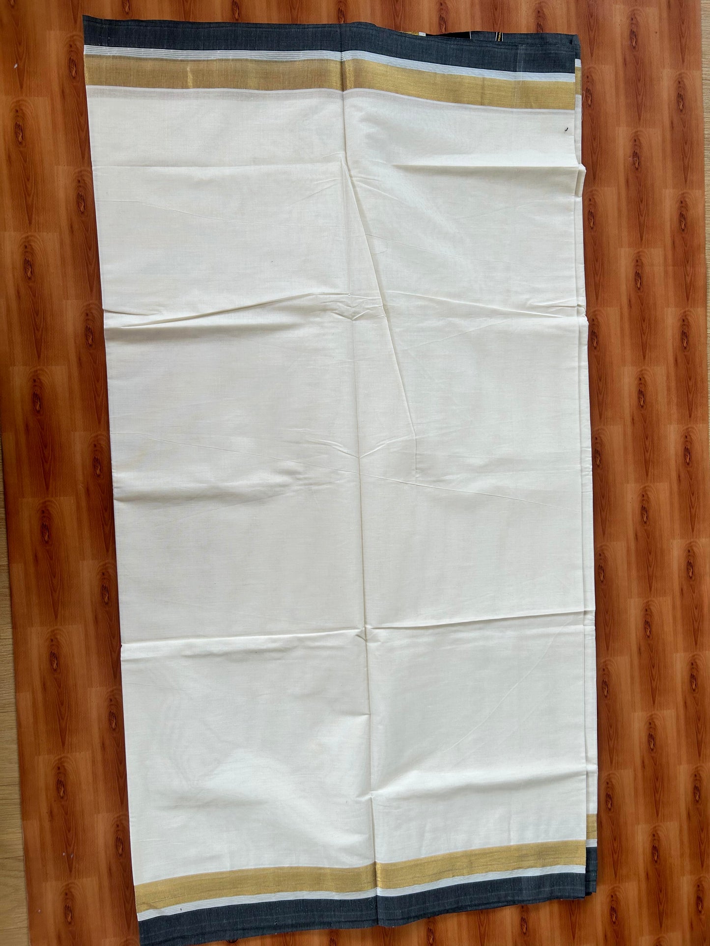 25% Discount! Kaitharikada Kerala Traditional Saree Off white- Mixed Cotton Kasavu Saree - 3.5 Inch  Pallu - Gold Kasav & Black Kara - 4 KK7000 PMC